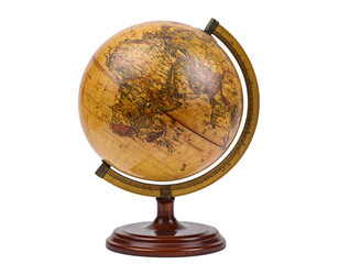  Vintage Decorative World Globe with Warm Tones, Three-Quarter Angle, Transparent Background
