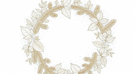 Obraz premium Decorative wreath with leaves and branches in neutral tones for holidays 