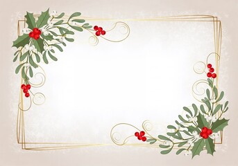 Holiday frame with holly leaves and berries for Christmas celebration  
