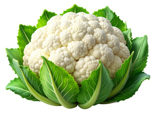  Fresh Whole Cauliflower with Leaf Crown, Isolated on Transparent Background, Generative AI