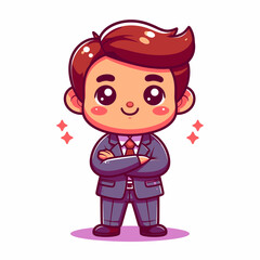 Cartoon Businessman with Crossed Arms and Smiling Face, Perfect for Business Communication