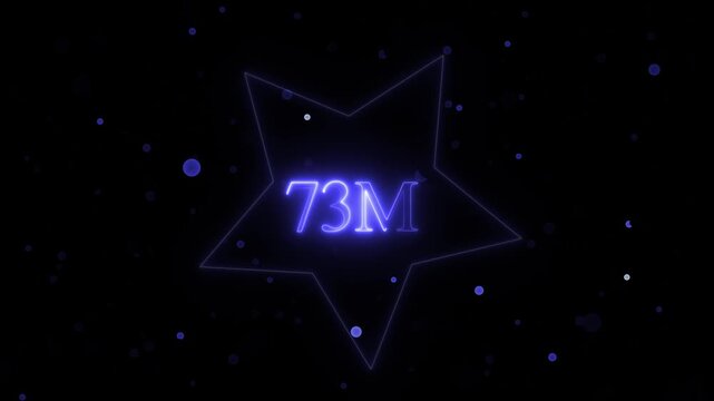  Star cute animated and 73 million neon glowing text animation 73 Million achievement for social media videos animation. label, like, live, media, million/transparent background.4k video..