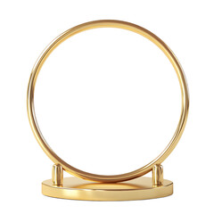 Obraz premium A golden circular frame with intricate detailing on a matching base, isolated on a transparent background.