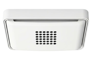 Obraz premium Modern white smart home smoke detector and alarm sensor on a transparent background