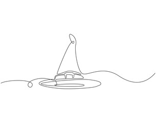 Continuous one line drawing of wizard hat. One line drawing illustration of witch hat. Halloween concept single line. Editable outline