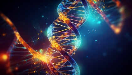 dna strand glowing particles scientific