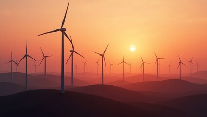 Obraz premium Golden Sunset Wind Turbines – Clean Energy Landscape Photography