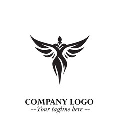 Elegant Black Angel Woman Silhouette Logo Symbol on White Background