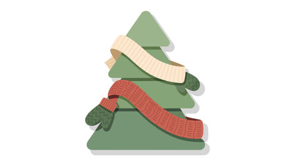 Festive Tree: A charming festive tree adorned with cozy scarf and mitten, evoking the warmth and spirit of the holiday season.