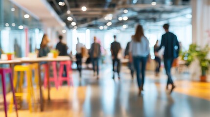 Blurred modern office interior with people walking