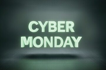 Cyber Monday neon text illuminated on dark textured background