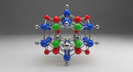 Complex molecular structure rendering showcases scientific research and innovation in a vibrant, modern style for cutting-edge technological advancements
