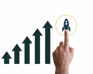 Growth rocket success business chart arrow up startup finger pointing innovation achievement progress concept on transparent background