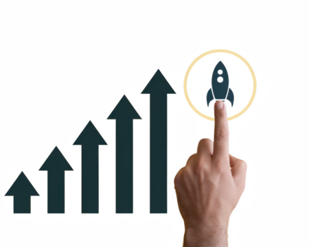 Growth rocket success business chart arrow up startup finger pointing innovation achievement progress concept on transparent background - Powered by Adobe