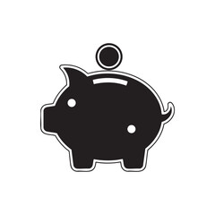 Black silhouette of a piggy bank with a coin on top