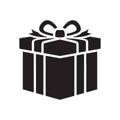 Black silhouette of a gift box with a ribbon and bow, isolated on a