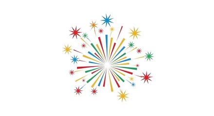 Colorful illustration of a burst of fireworks with multiple star-shaped explosions, vibrant and festive.