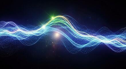 Dynamic glowing particle waves create a stunning visual effect, perfect for modern technology and digital media designs, bringing energy and futuristic style