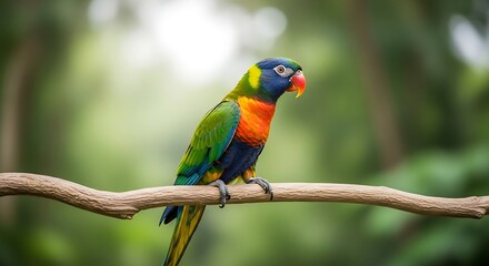 Rainbow lorikeet perched on branch colorful parrot avian wildlife tropical bird watching photography