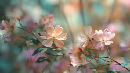 Delicate pink cherry blossom flowers blooming on tree branches with soft bokeh background, beautiful spring nature scene showcasing floral beauty and seasonal renewal