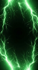 Dynamic green lightning bolts crackle intensely against a dark backdrop, creating a powerful, energetic visual for impactful designs and technology themes.