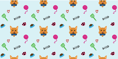 Cool illustration. Seamless pattern with cat items.