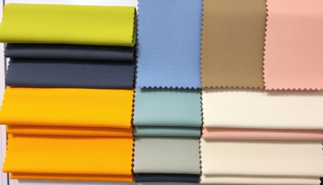 A vibrant collection of fabric swatches in various colors and textures neatly arranged for textile design inspiration