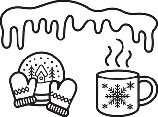 Minimal Winter Outline Set | Snowflake, Mug, Sweater, Mittens & Globe Icons