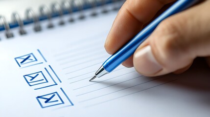 Hand checking off items on a to do list with a blue pen
