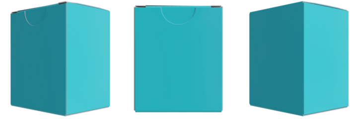 Mockup design of a vibrant turquoise cube box for packaging, showcasing its sleek and modern shape
