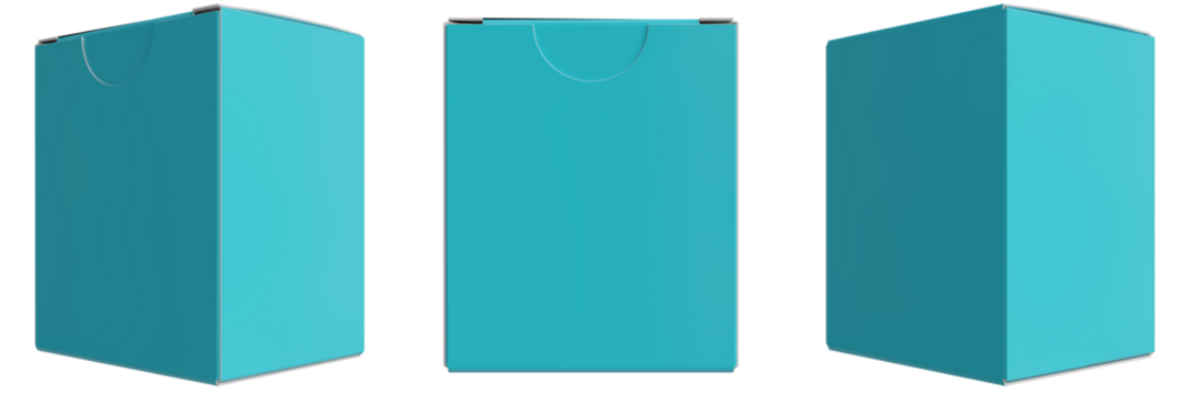 Mockup design of a vibrant turquoise cube box for packaging, showcasing its sleek and modern shape