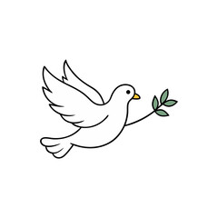 Dove flying with twig on transparent background