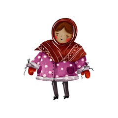 Ukrainian girl celebrate christmas winter holidays. Children vertep sing carols. Merry christmas holidays hand drawn illustration. Kolyadka and Malanka