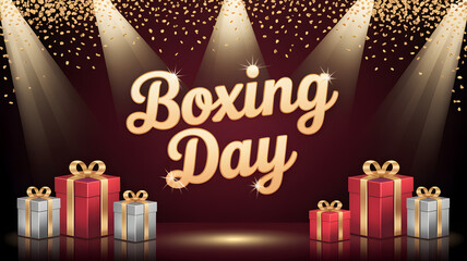 Boxing day sale with gifts and confetti