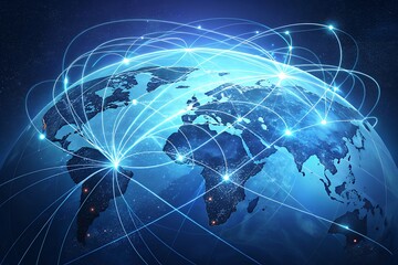 Global Network Connection with Lines and Dots Around the World