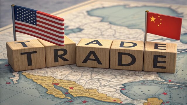 USA and China Trade War Concept on World Map