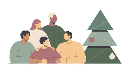 Family Christmas Gathering: A close-knit family, united by love and joy, gathers around a festive Christmas tree, sharing the warmth of the holiday season and celebrating togetherness. 