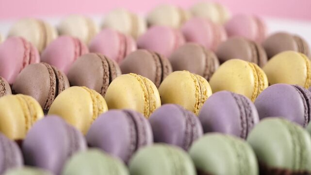 Colorful Macaron Arrangement in Pastel Colors - French Pastry Display