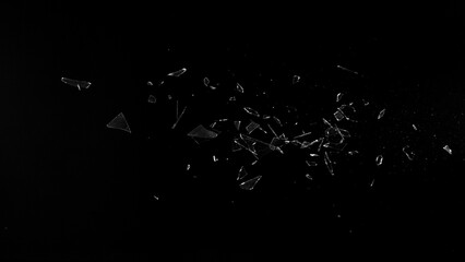 Freeze Motion Shot of Breaking Real Glass Isolated on Black Background