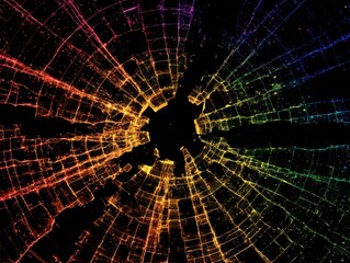 Abstract shattered glass with rainbow light patterns against black Business
