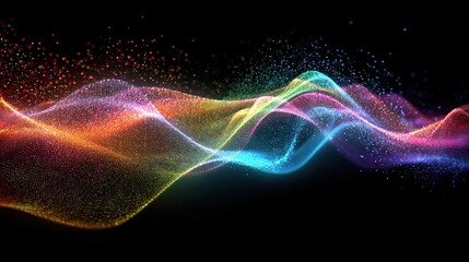 Obraz premium Colorful abstract particle wave with light streaks on black background