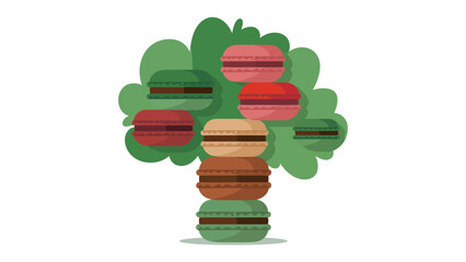 Macarons Tree: An innovative presentation of colorful macarons arranged to resemble a whimsical tree, showcasing dessert in creative culinary art and inviting dessert lovers