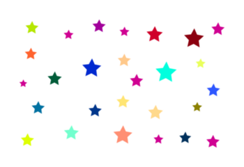 Bright colorful stars pattern on white, cheerful festive design. isolated on transparent background