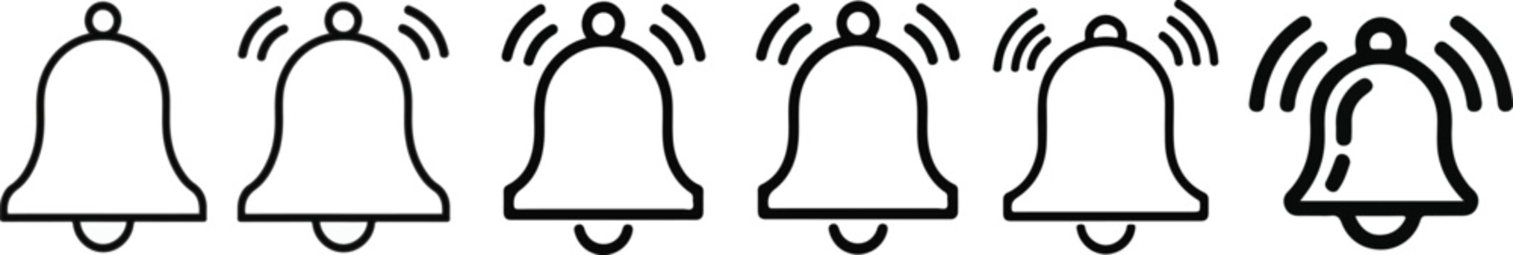 Notification bell icon set vector illustration. Bells line art vector illustration. Notification bell icon set, alert icon for incoming inbox message, ringing bell and notification.
