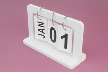 January, 1 on calendar on purple background.	