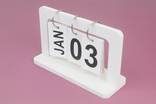 January, 3 on calendar on purple background.	