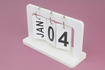 January, 4 on calendar on purple background.	