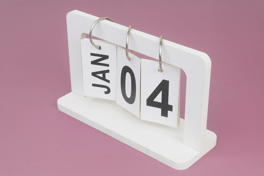 January, 4 on calendar on purple background.	