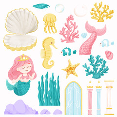Watercolor Mermaid Under The Sea Assets © Gabriella