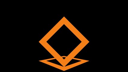 A modern abstract design featuring two overlapping orange diamond outlines on a black background, creating a bold geometric and symmetrical visual